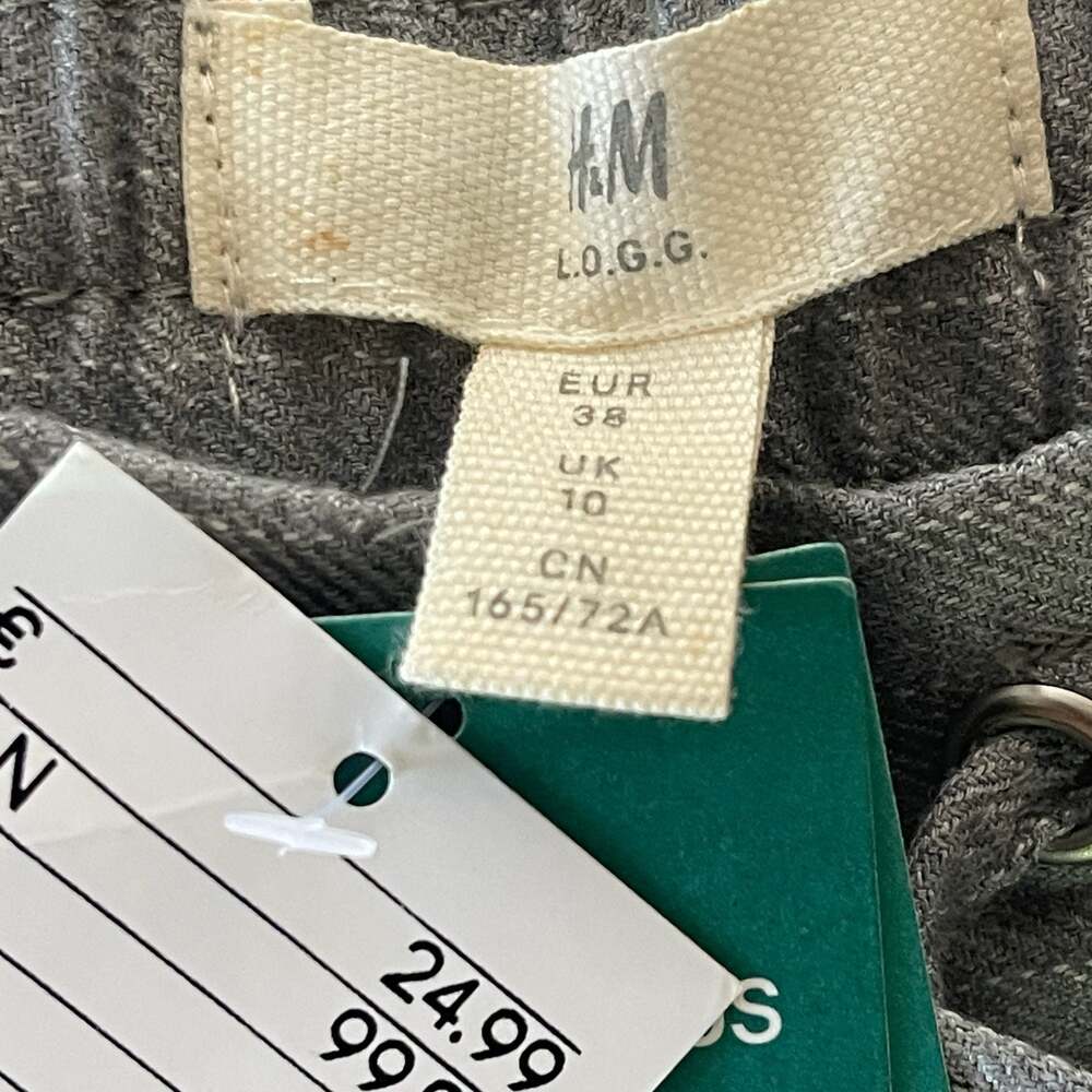 H&M L.O.G.G. Gray Pinstripe Elastic Waist Drawstring Casual Trousers - Picture 5 of 8